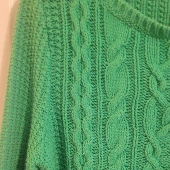 Lauren Ralph Lauren cotton blend SzMed Green Cable Knit scoop neck Sweater - Picture 3 of 4